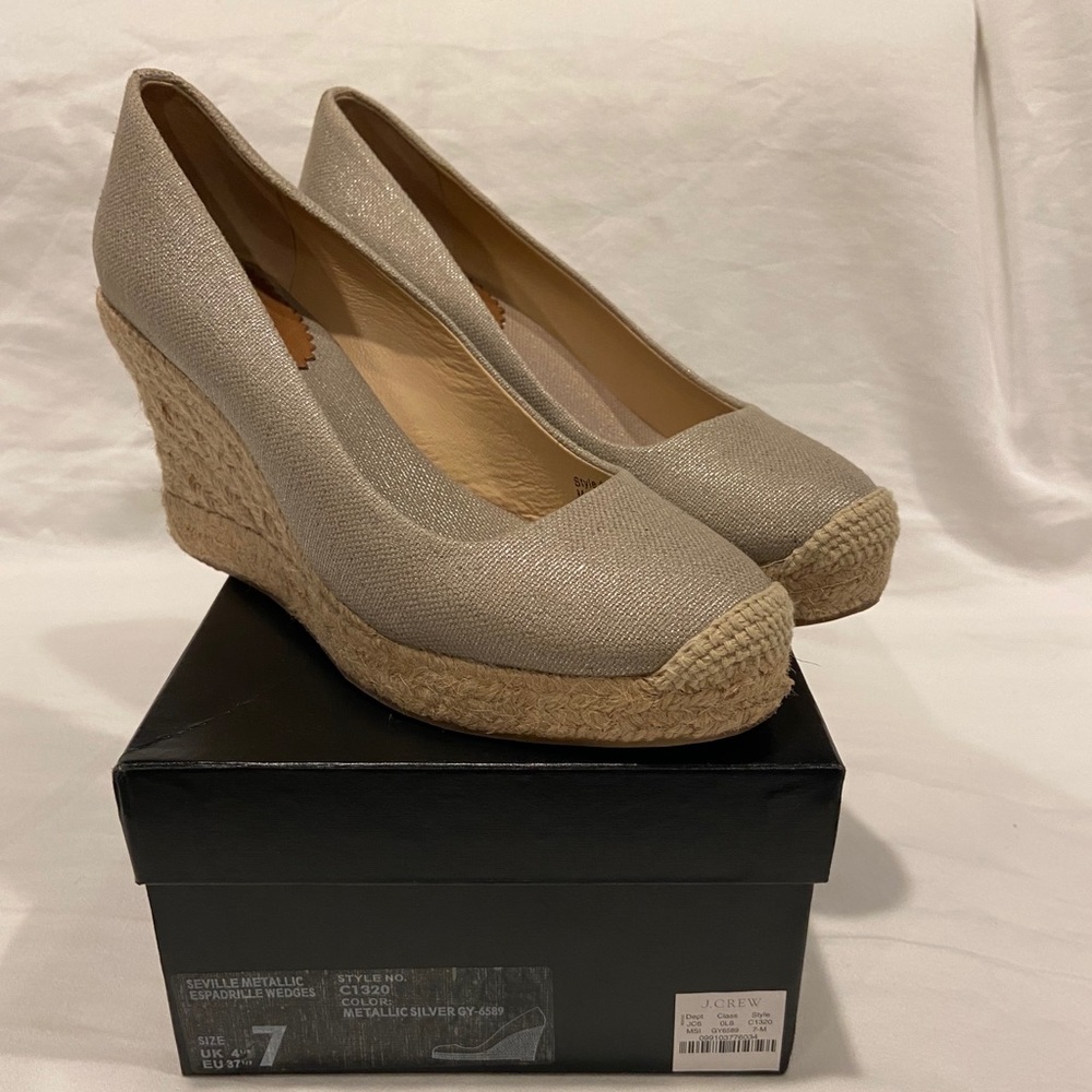 JCrew metallic silver espadrilles size 7